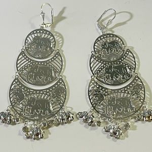 14k white gold plated elephant long earrings